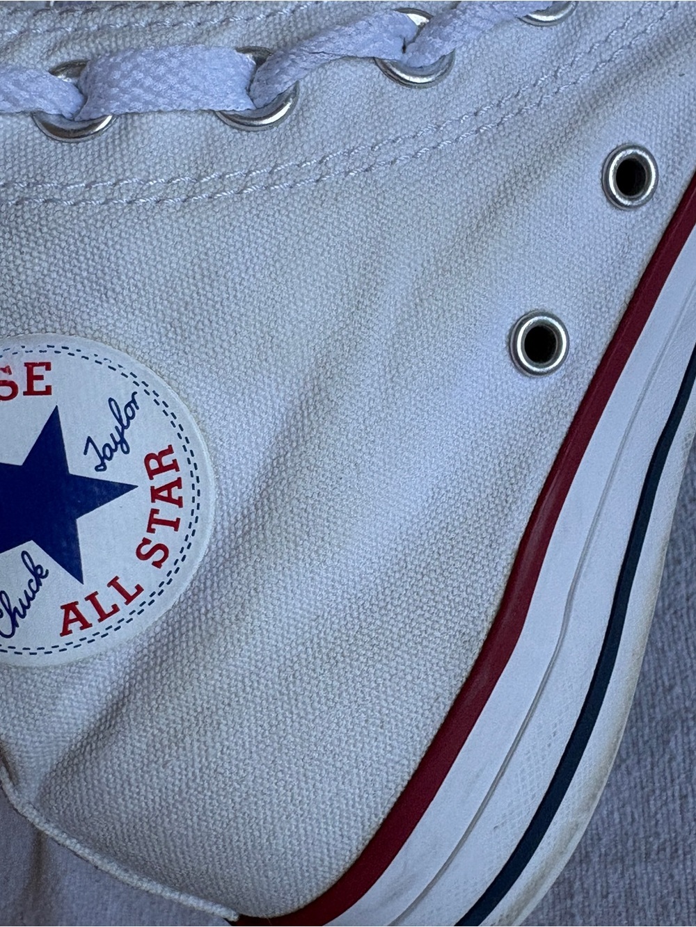Converse chuck Taylor All Star White High-Top Sneakers with Red & Blue Stripe - Picture 15 of 15